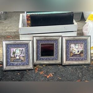 Vintage Style Framed Mirror and Art Set